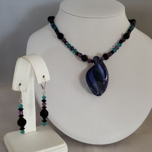 Blue, Purple & Black Glass Leaf Set